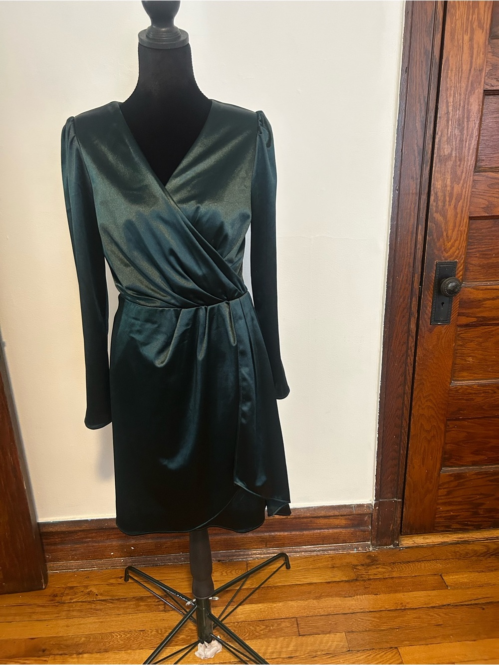 Satin Wrap Dress in Deep Green/ like new !